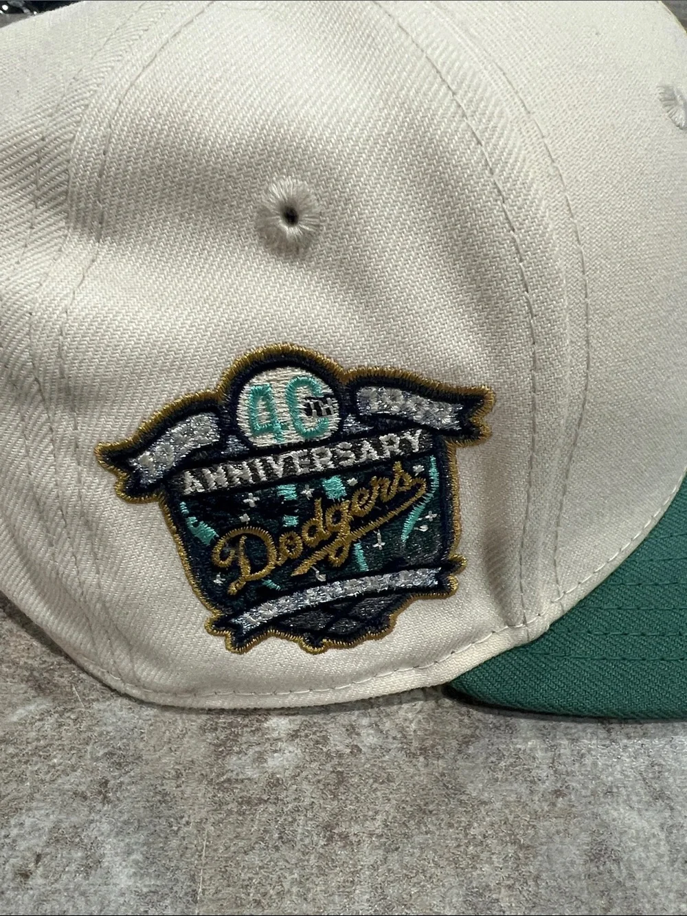 New Era Cream Crown Baseball Cap with Green Visor 7 1/8 fitted